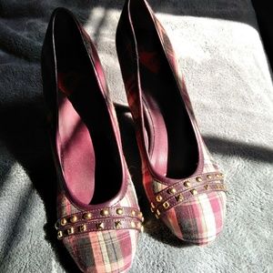 Cranberry plaid heels